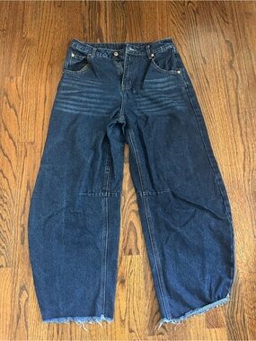 Men's Wide-Leg Dark Blue Denim Jeans